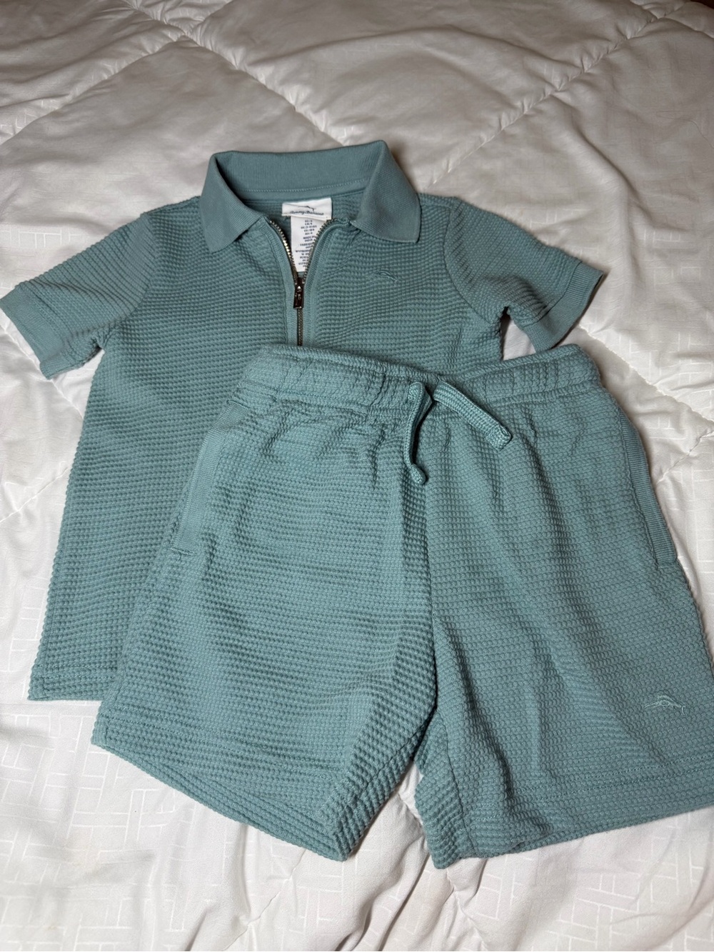 Tommy Bahama Kids' Short Sleeve Zip Polo in teal